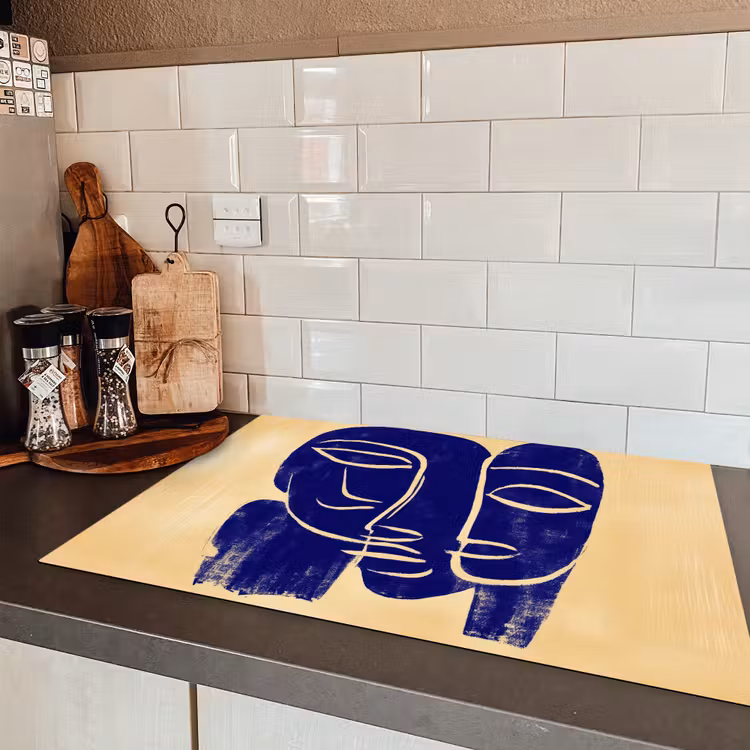 Okergeel - Blauw - Eenvoudige lijnen Inductie beschermer vinyl 3mm klein -sfeer3