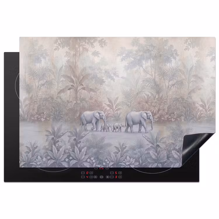 Olifant - Familie - Jungle - Illustratie - Grijs Inductie beschermer vinyl 3mm klein -3d