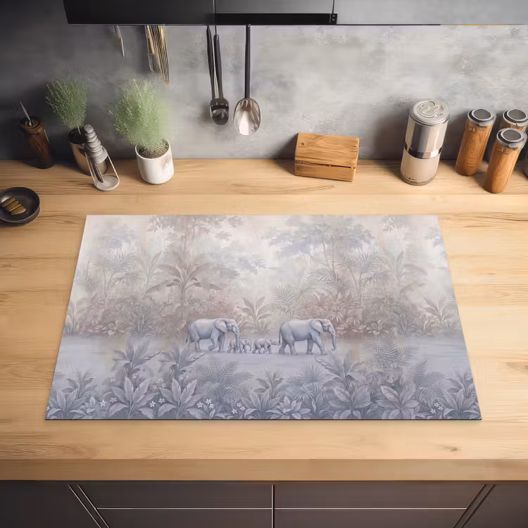 Olifant - Familie - Jungle - Illustratie - Grijs Inductie beschermer vinyl 3mm klein -sfeer5