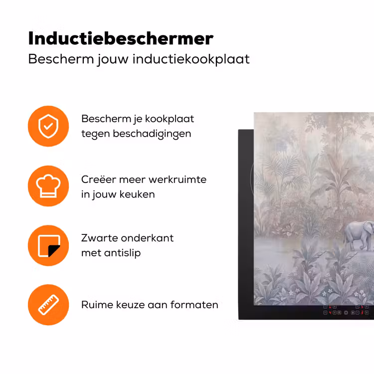 Olifant - Familie - Jungle - Illustratie - Grijs Inductie beschermer vinyl 3mm klein -zzzzzzz-td-ups