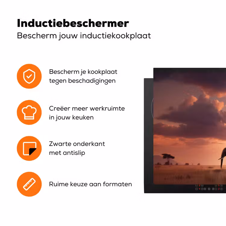 Olifanten - Grasland - Zonsondergang Inductie beschermer vinyl 3mm klein -zzzzzzz-td-ups