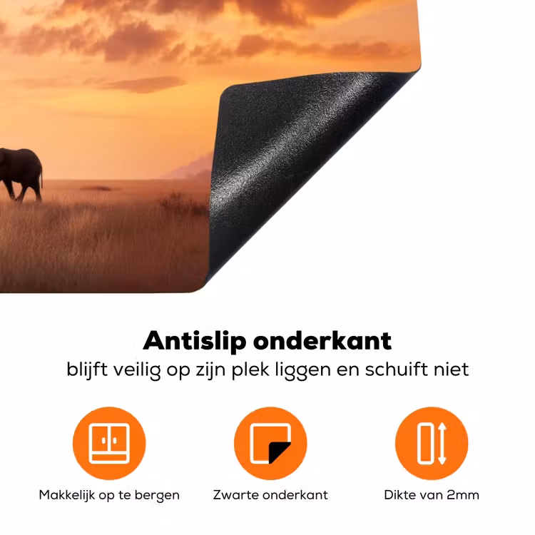 Olifanten - Grasland - Zonsondergang Inductie beschermer vinyl 3mm klein -zzzzzzz-td-onderkant