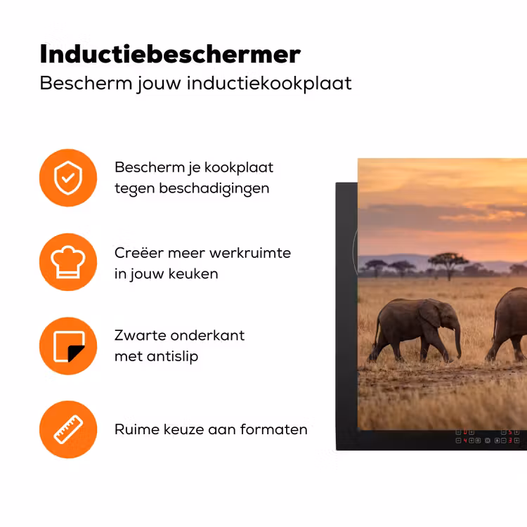 Olifanten - Savanne - Zonsondergang - Afrika - Warm Inductie beschermer vinyl 3mm klein -zzzzzzz-td-ups