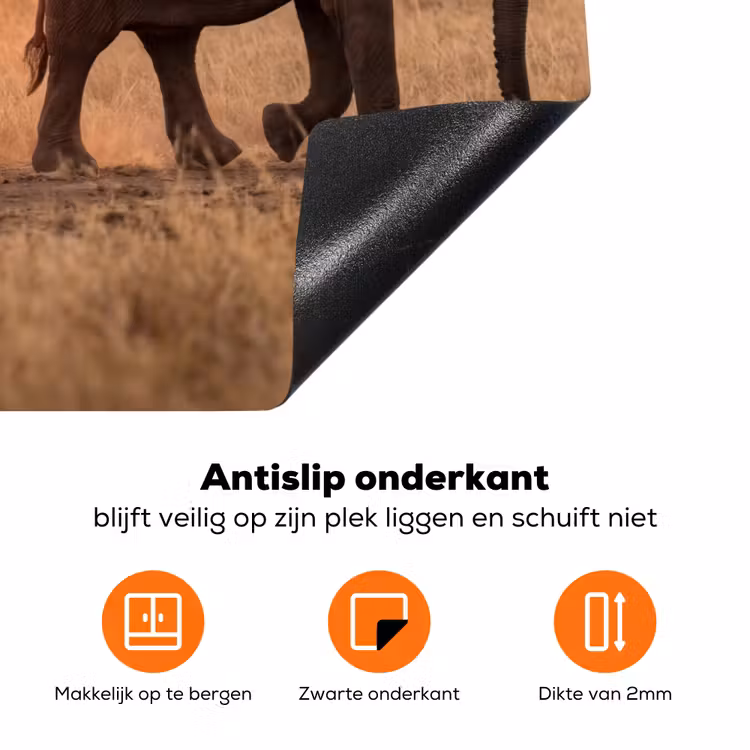 Olifanten - Savanne - Zonsondergang - Afrika - Warm Inductie beschermer vinyl 3mm klein -zzzzzzz-td-onderkant