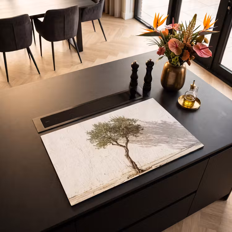 Inductiebeschermer - Olijfboom - muur - wit - Olijfboom - muur - wit Inductie beschermer vinyl 3mm klein