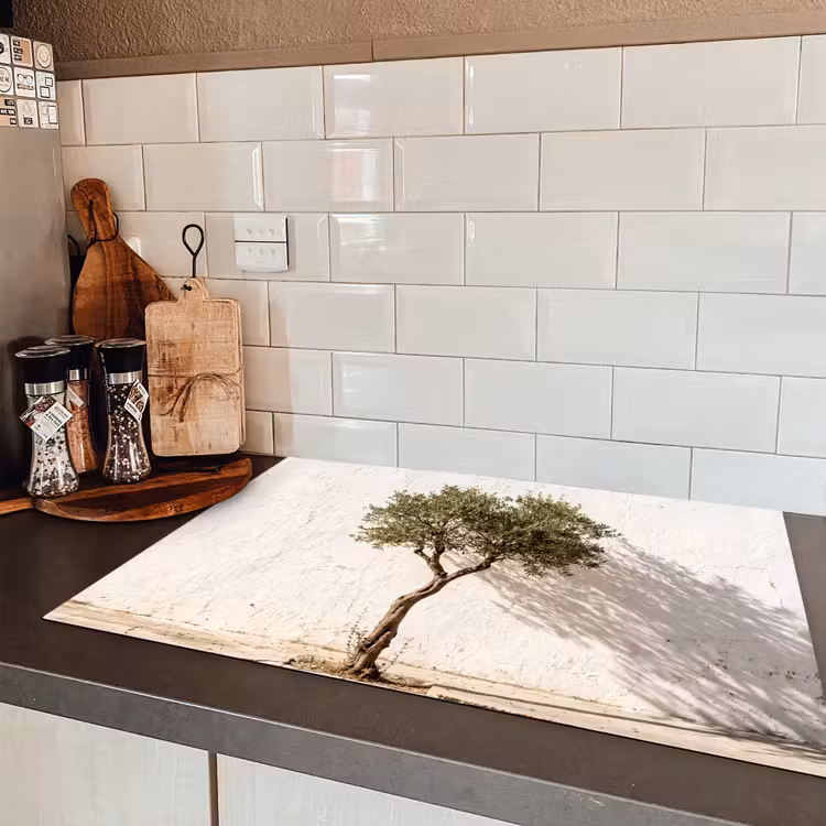 Inductiebeschermer - Olijfboom - muur - wit - Olijfboom - muur - wit Inductie beschermer vinyl 3mm klein