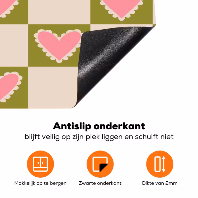 Olijfgroen - Hartjes - Patroon - Retro Inductie beschermer vinyl 3mm klein 276 -zzzzzzz-td-onderkant