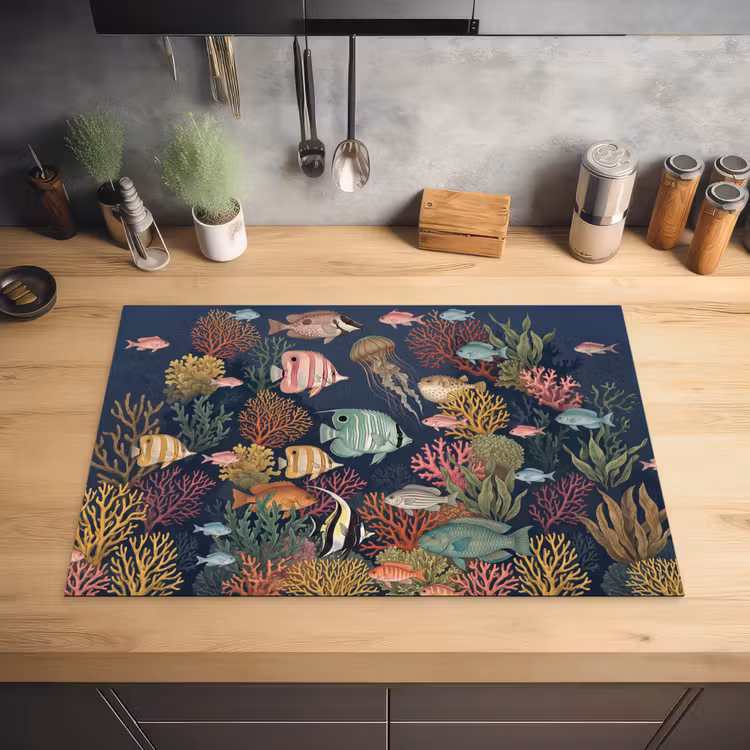 Onderwaterwereld - Vissen - Koraal - Illustratie - Kleurrijk Inductie beschermer vinyl 3mm klein -sfeer5