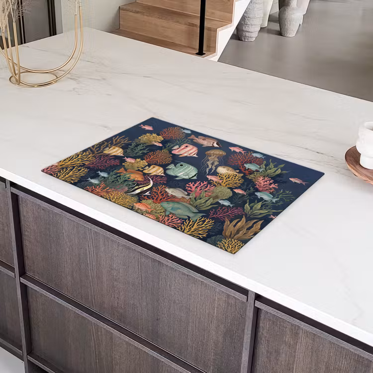 Onderwaterwereld - Vissen - Koraal - Illustratie - Kleurrijk Inductie beschermer vinyl 3mm klein -sfeer8