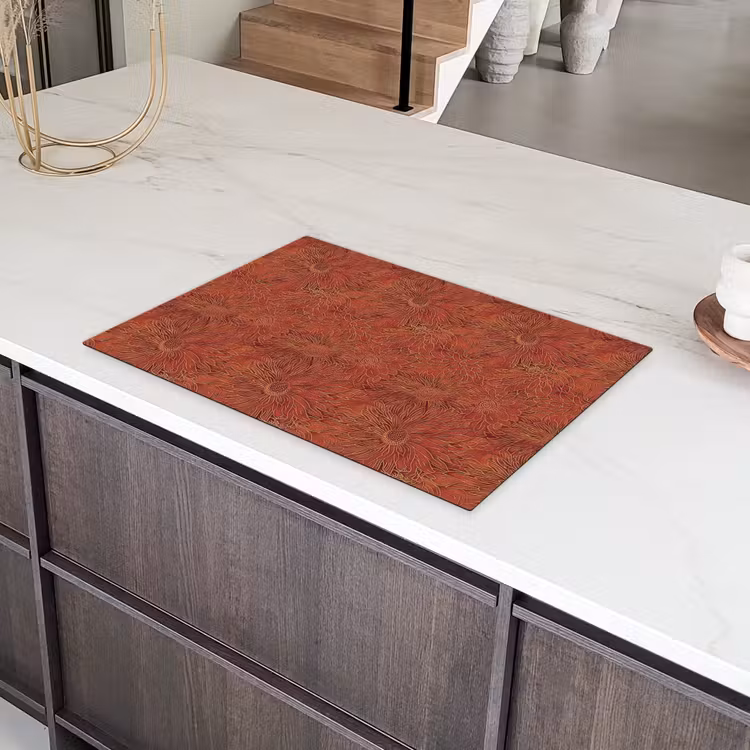 Oosters - Bloemen - Terracotta Inductie beschermer vinyl 3mm klein 276 -sfeer8