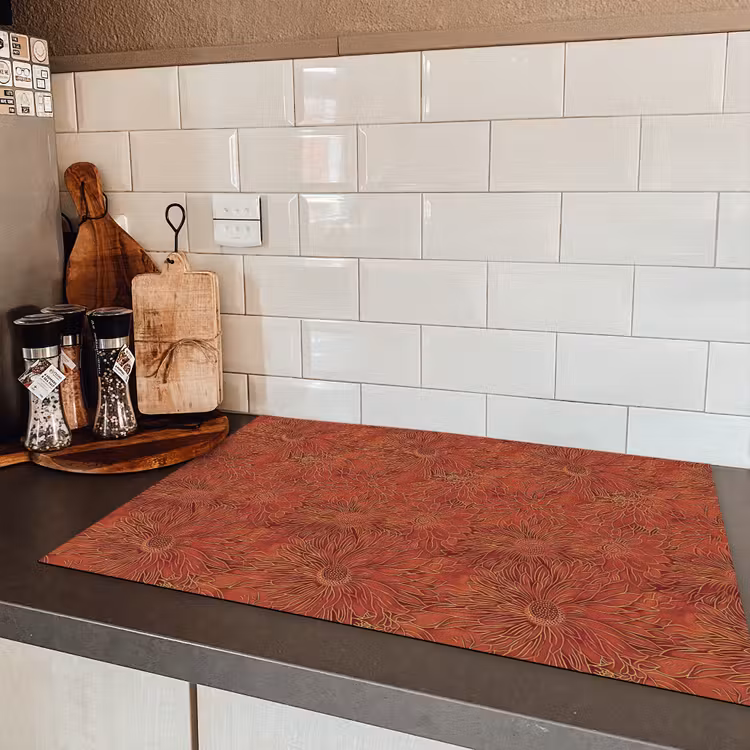 Oosters - Bloemen - Terracotta Inductie beschermer vinyl 3mm klein 276 -sfeer3