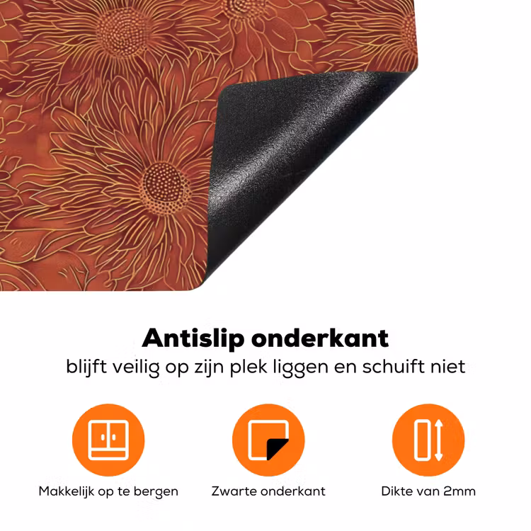 Oosters - Bloemen - Terracotta Inductie beschermer vinyl 3mm klein 276 -zzzzzzz-td-onderkant