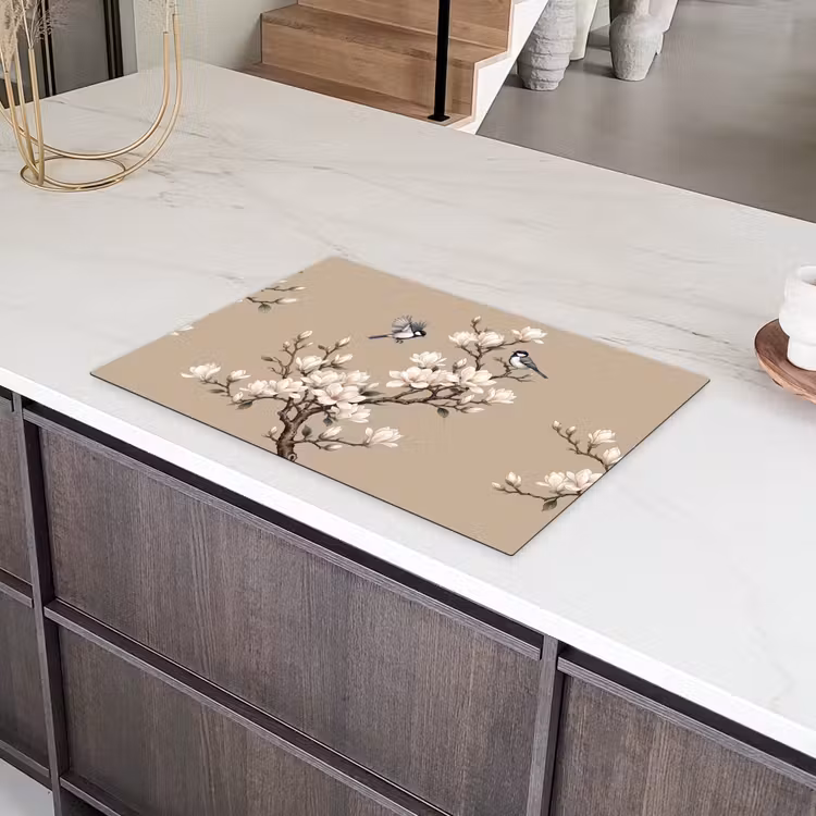 Oosters - Vogels - Beige Inductie beschermer vinyl 3mm klein -sfeer8