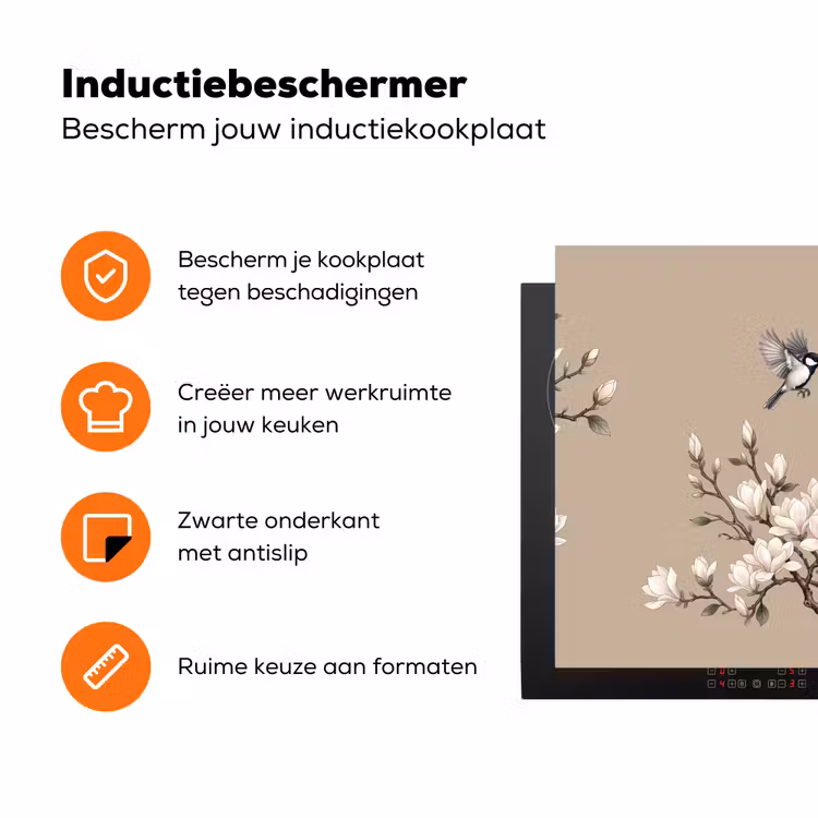 Oosters - Vogels - Beige Inductie beschermer vinyl 3mm klein -zzzzzzz-td-ups