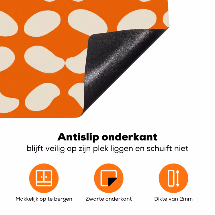 Oranje - Organische vormen - Wit Inductie beschermer vinyl 3mm klein 276 -zzzzzzz-td-onderkant