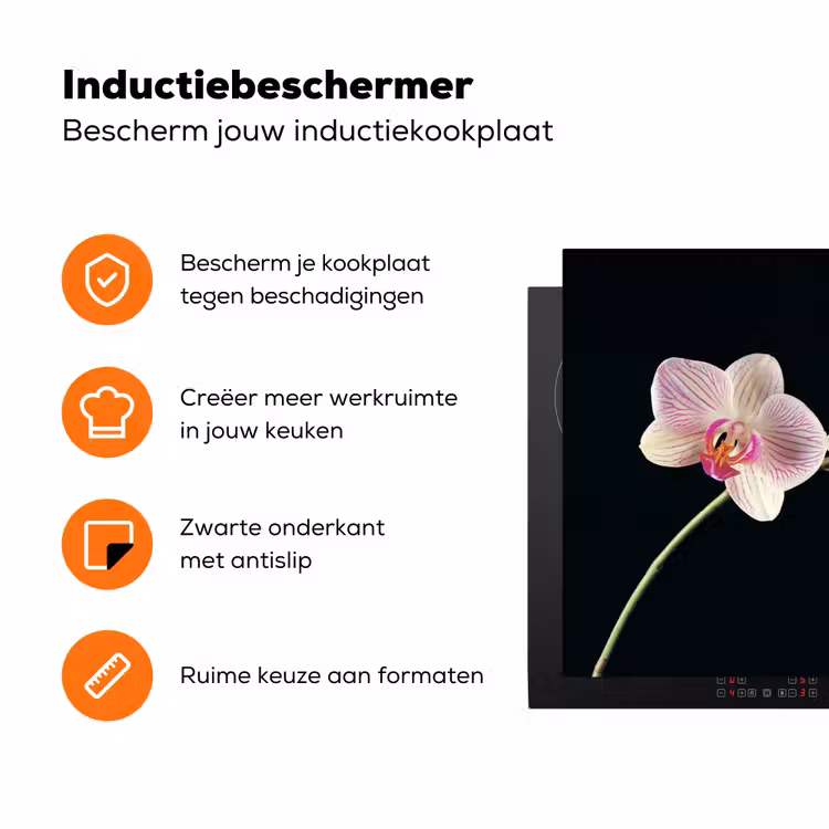Orchidee - Bloemen - Zwart - Roze - Knoppen Inductie beschermer vinyl 3mm klein -zzzzzzz-td-ups