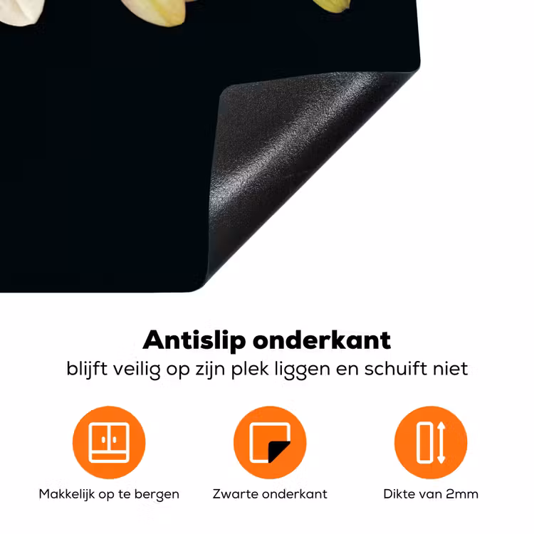 Orchidee - Bloemen - Zwart - Roze - Knoppen Inductie beschermer vinyl 3mm klein -zzzzzzz-td-onderkant