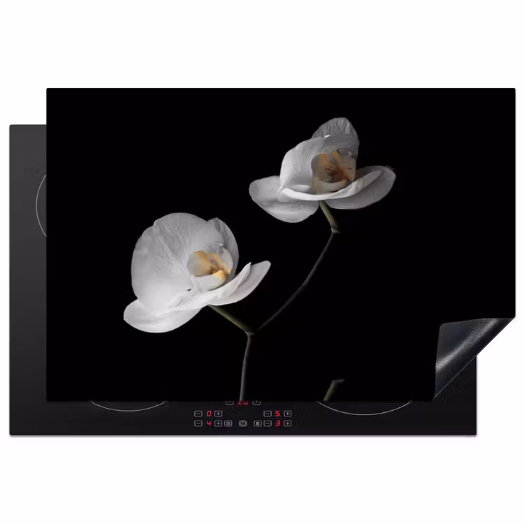 Orchidee - Bloemen - Zwart - Wit - Stilleven Inductie beschermer vinyl 3mm klein -3d