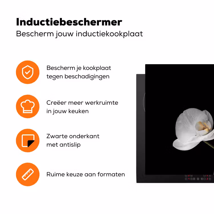 Orchidee - Bloemen - Zwart - Wit - Stilleven Inductie beschermer vinyl 3mm klein -zzzzzzz-td-ups
