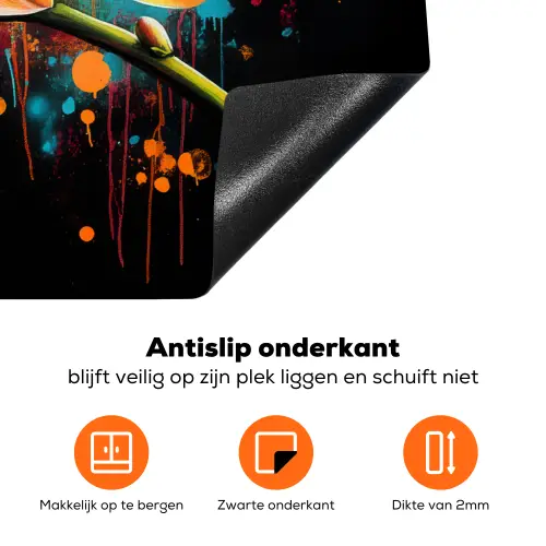 Orchidee - Graffiti - Kleurrijk - Bloemen - Abstract Inductie beschermer vinyl 3mm klein -zzzzzzz-td-onderkant