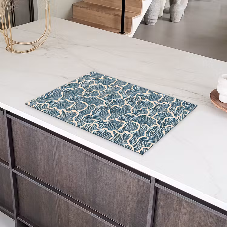 Organisch - Blauw - Crème - Schelpen Inductie beschermer vinyl 3mm klein 276 -sfeer8