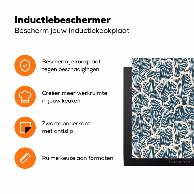 Organisch - Blauw - Crème - Schelpen Inductie beschermer vinyl 3mm klein 276 -zzzzzzz-td-ups