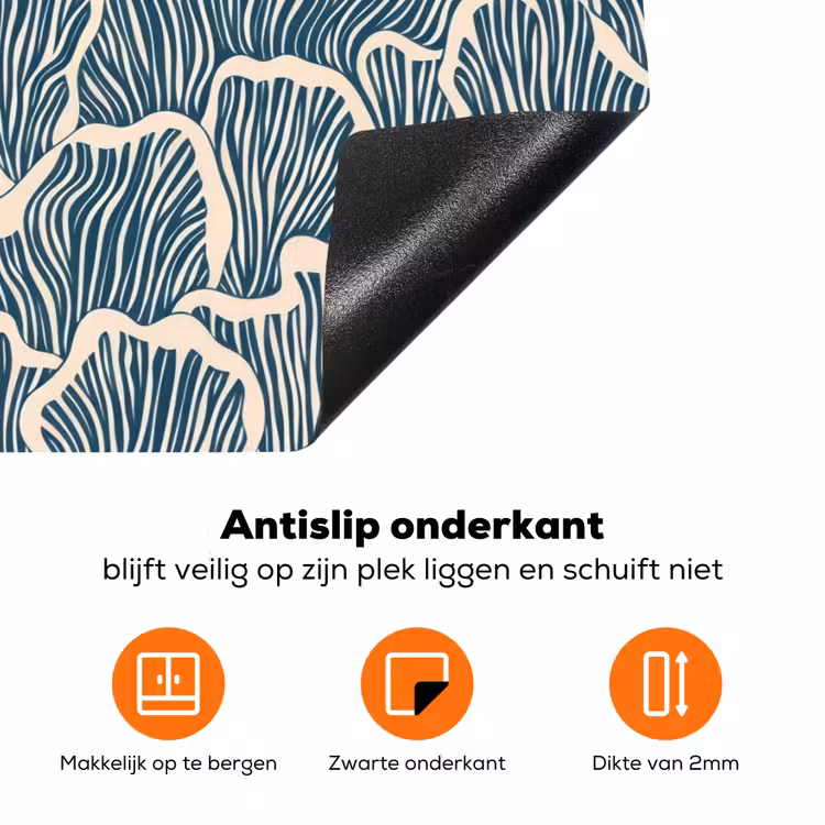 Organisch - Blauw - Crème - Schelpen Inductie beschermer vinyl 3mm klein 276 -zzzzzzz-td-onderkant