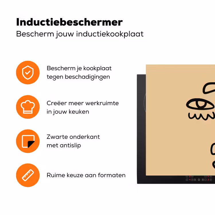 Overlappende profielen - Lichtbruin - Zwart Inductie beschermer vinyl 3mm klein -zzzzzzz-td-ups