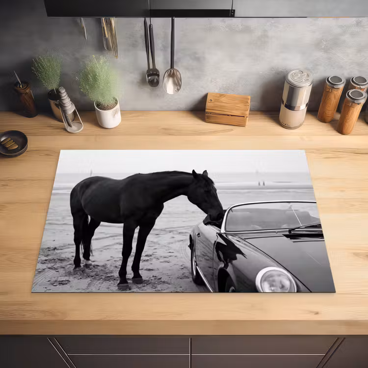 Paard - Auto - Zwart - Wit Inductie beschermer vinyl 3mm klein -sfeer5