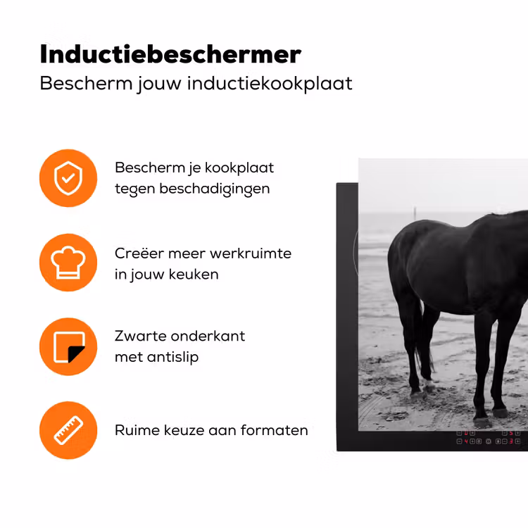 Paard - Auto - Zwart - Wit Inductie beschermer vinyl 3mm klein -zzzzzzz-td-ups