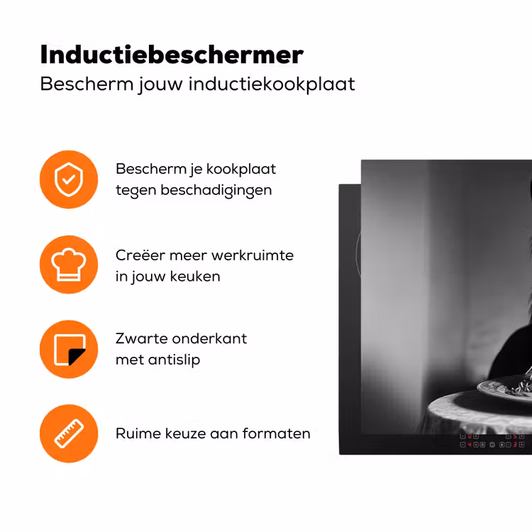 Paard - Bord - Pasta - Tafelkleed - Zwart Wit - Dieren Inductie beschermer vinyl 3mm klein -zzzzzzz-td-ups