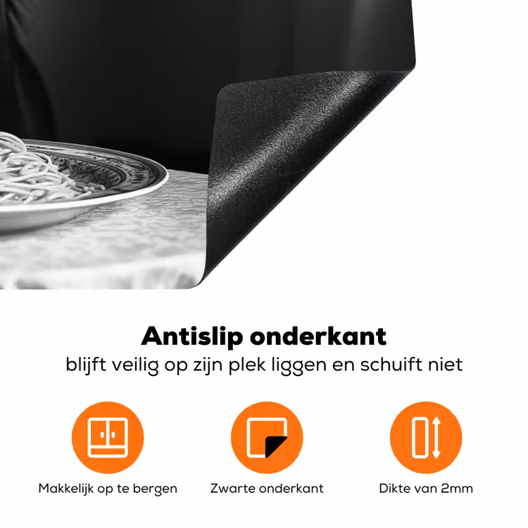 Paard - Bord - Pasta - Tafelkleed - Zwart Wit - Dieren Inductie beschermer vinyl 3mm klein -zzzzzzz-td-onderkant