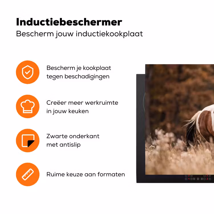 Paard - Bruin - Gras Inductie beschermer vinyl 3mm klein -zzzzzzz-td-ups