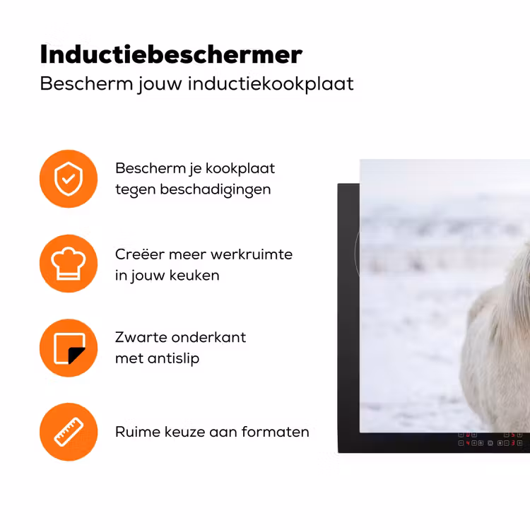 Paard - Kop - Winter - Dieren - Wit Inductie beschermer vinyl 3mm klein -zzzzzzz-td-ups