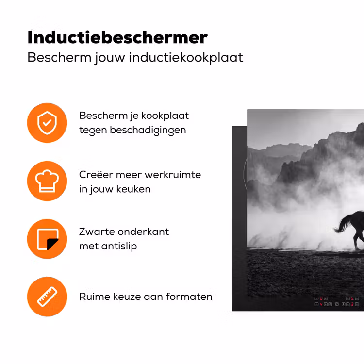 Paard - Ren - Stof - Zwart-wit - Dieren Inductie beschermer vinyl 3mm klein -zzzzzzz-td-ups