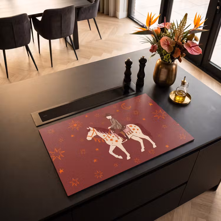 Paard - Ruiter - Sterren - Nacht - Illustratie Inductie beschermer vinyl 3mm klein -sfeer5