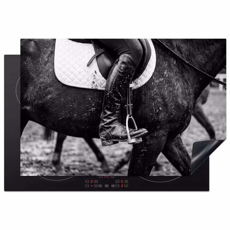 Paard - Sport - Zwart - Wit Inductie beschermer vinyl 3mm klein -3d