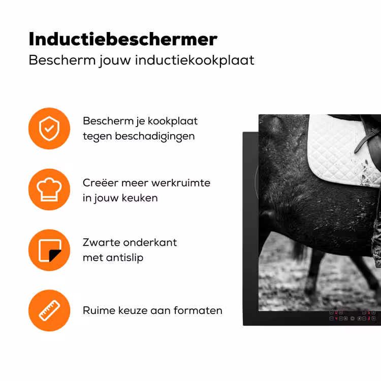 Paard - Sport - Zwart - Wit Inductie beschermer vinyl 3mm klein -zzzzzzz-td-ups