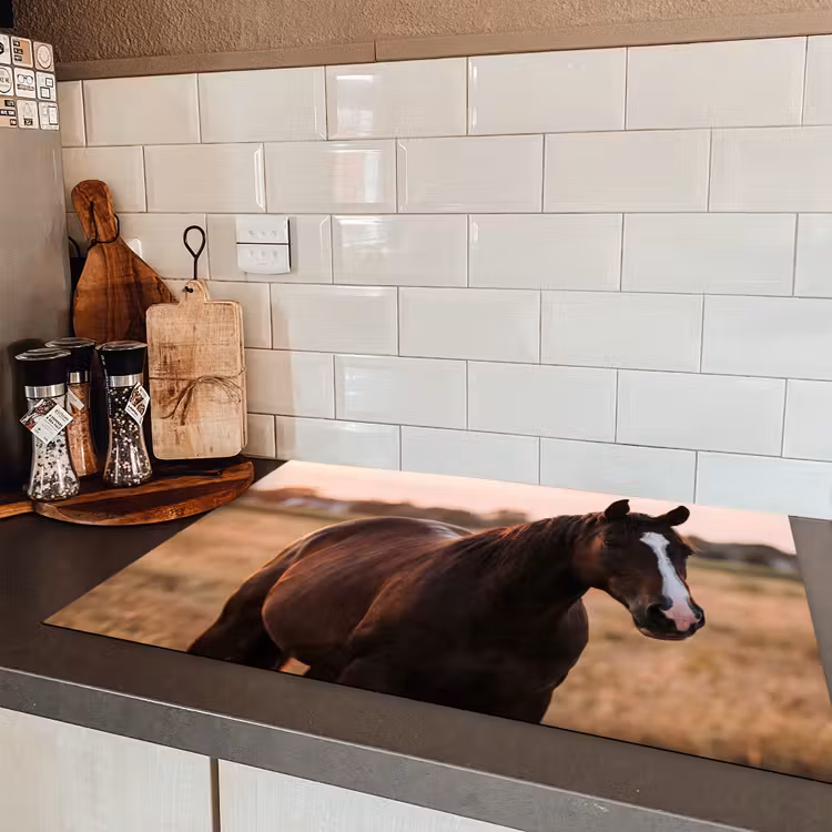 Paard - Zonsondergang - Bruin Inductie beschermer vinyl 3mm klein -sfeer3