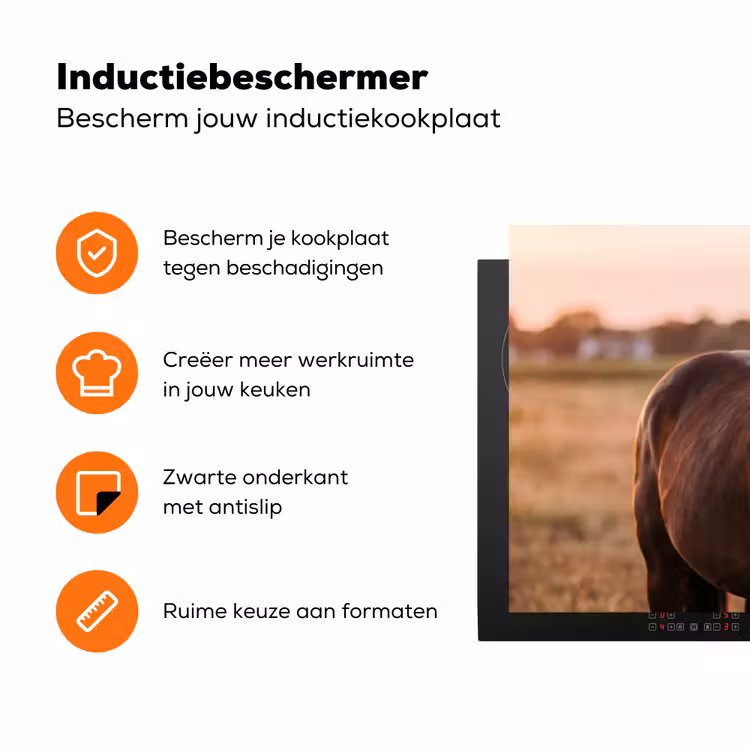 Paard - Zonsondergang - Bruin Inductie beschermer vinyl 3mm klein -zzzzzzz-td-ups