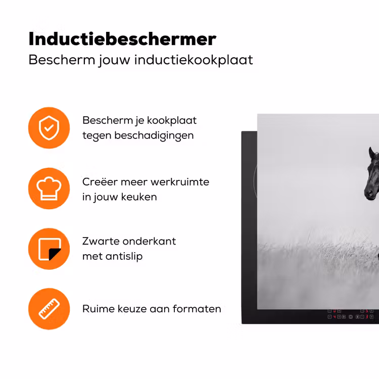 Paarden - Gras - Zwart - Wit Inductie beschermer vinyl 3mm klein -zzzzzzz-td-ups