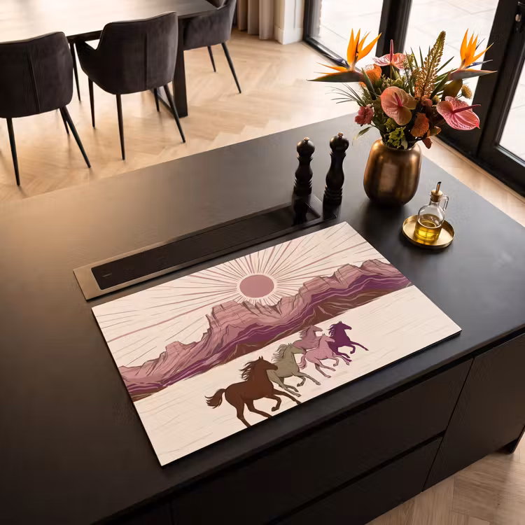 Paarden - Rennend - Woestijn - Natuur - Abstract Inductie beschermer vinyl 3mm klein -sfeer5