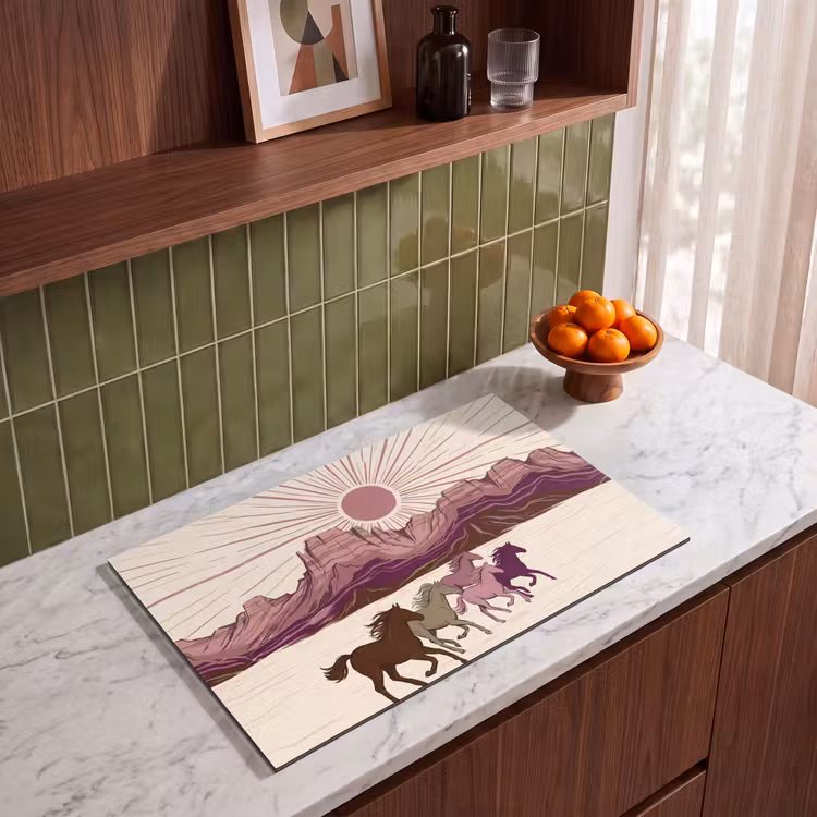 Paarden - Rennend - Woestijn - Natuur - Abstract Inductie beschermer vinyl 3mm klein -sfeer8