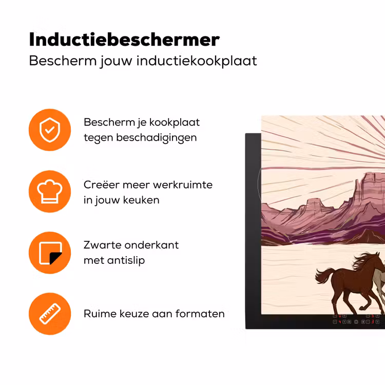 Paarden - Rennend - Woestijn - Natuur - Abstract Inductie beschermer vinyl 3mm klein -zzzzzzz-td-ups