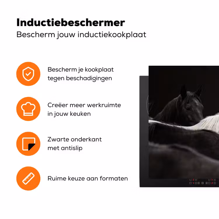 Paarden - Zwart - Wit - Kudde Inductie beschermer vinyl 3mm klein -zzzzzzz-td-ups