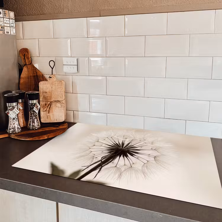 Paardenbloem - Minimalistisch - Wit Inductie beschermer vinyl 3mm klein -sfeer3
