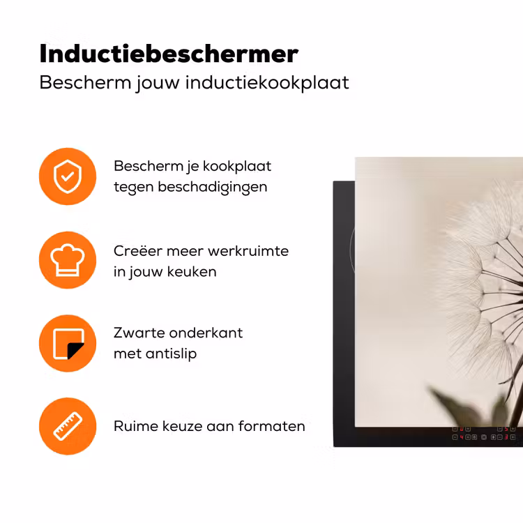 Paardenbloem - Minimalistisch - Wit Inductie beschermer vinyl 3mm klein -zzzzzzz-td-ups