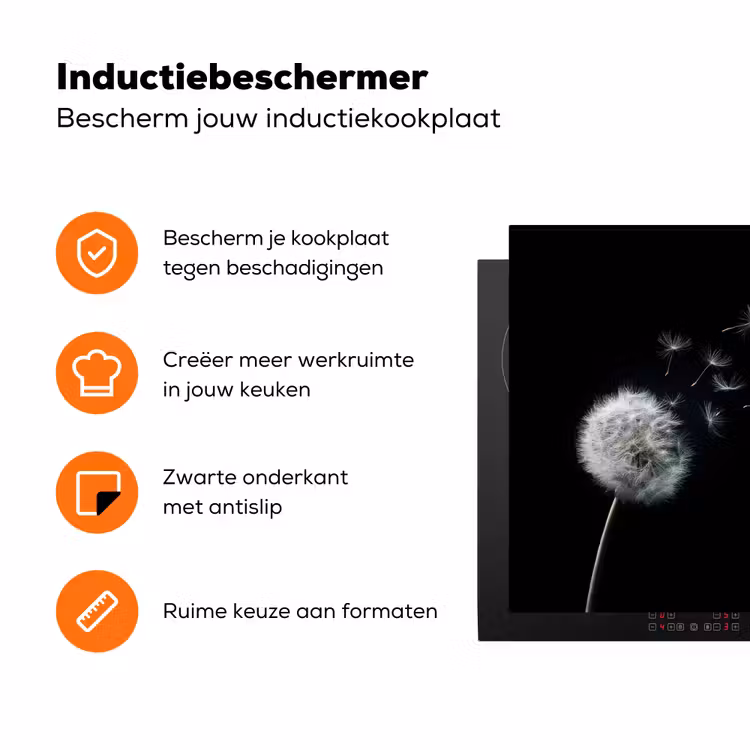 Paardenbloem - Zwart - Natuur Inductie beschermer vinyl 3mm klein -zzzzzzz-td-ups
