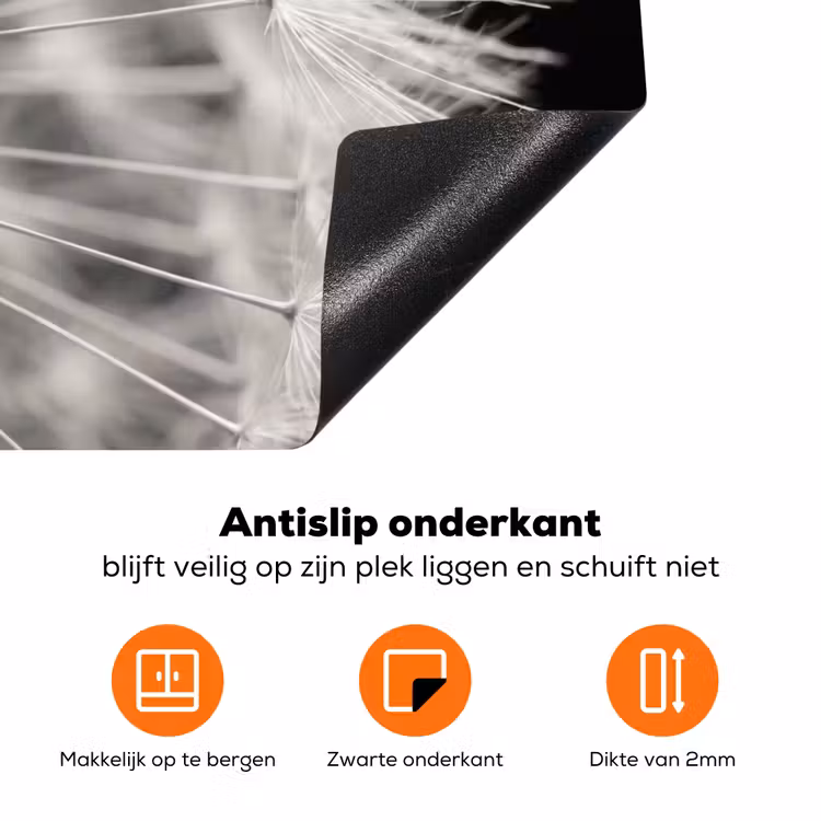 Paardenbloem - Zwart - Wit Inductie beschermer vinyl 3mm klein -zzzzzzz-td-onderkant