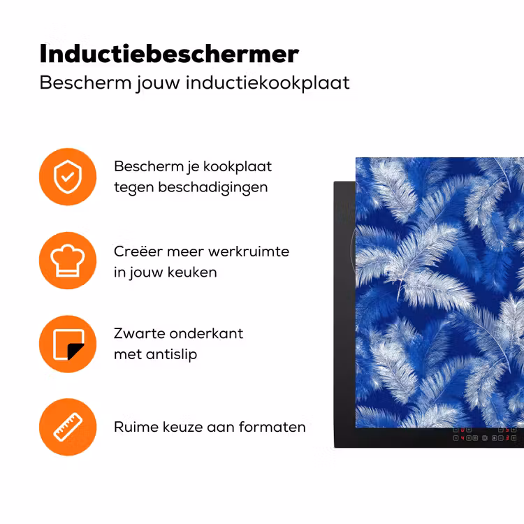 Palmblad - Patroon - Blauw Inductie beschermer vinyl 3mm klein 276 -zzzzzzz-td-ups